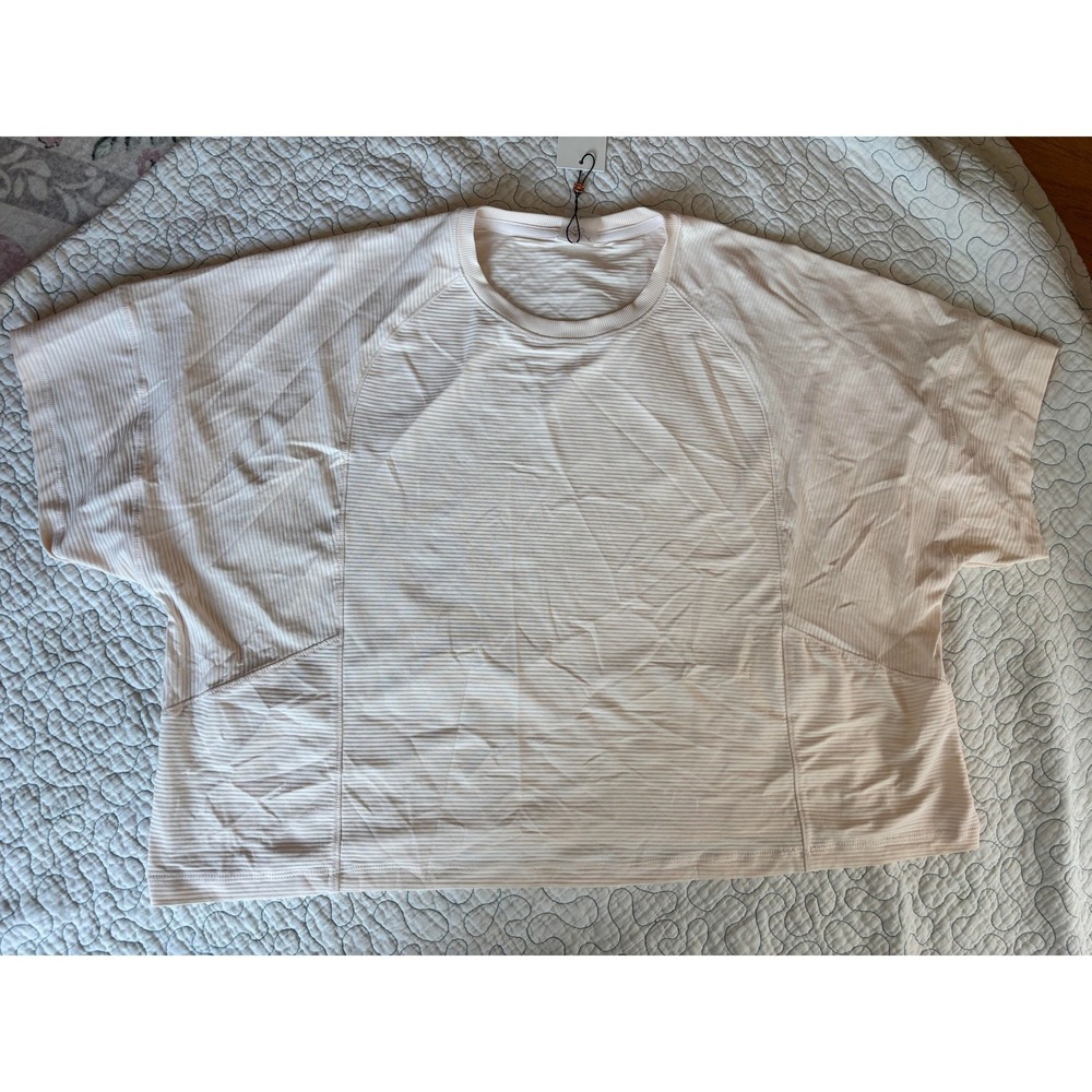 Calia Womens Oversized Renew Boxy Tee Faded Pink Ribbed Activewear Shirt‎ Large